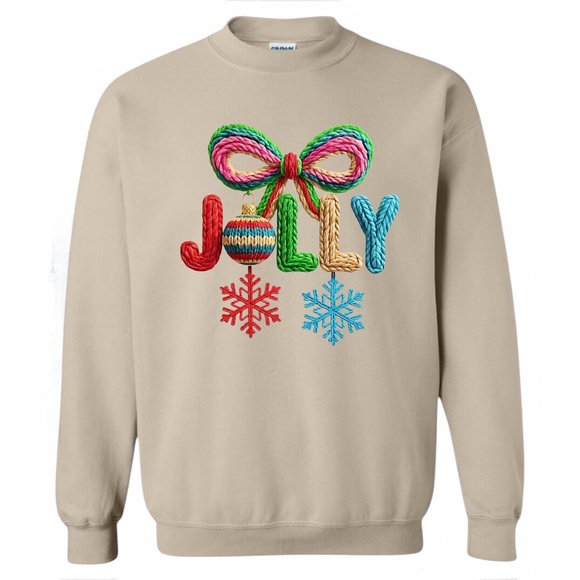 NEW Christmas Jolly Sweatshirt Faux Yarn Pink Green Bow. Any Size X M L XL XXL - Picture 6 of 10